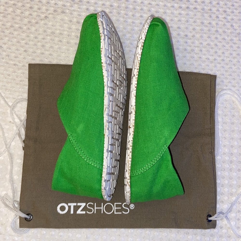 NEW! OTZ Canvas Linen Slip Ons Size 36 5.5 GREEN Shoes Flats - Picture 8 of 13